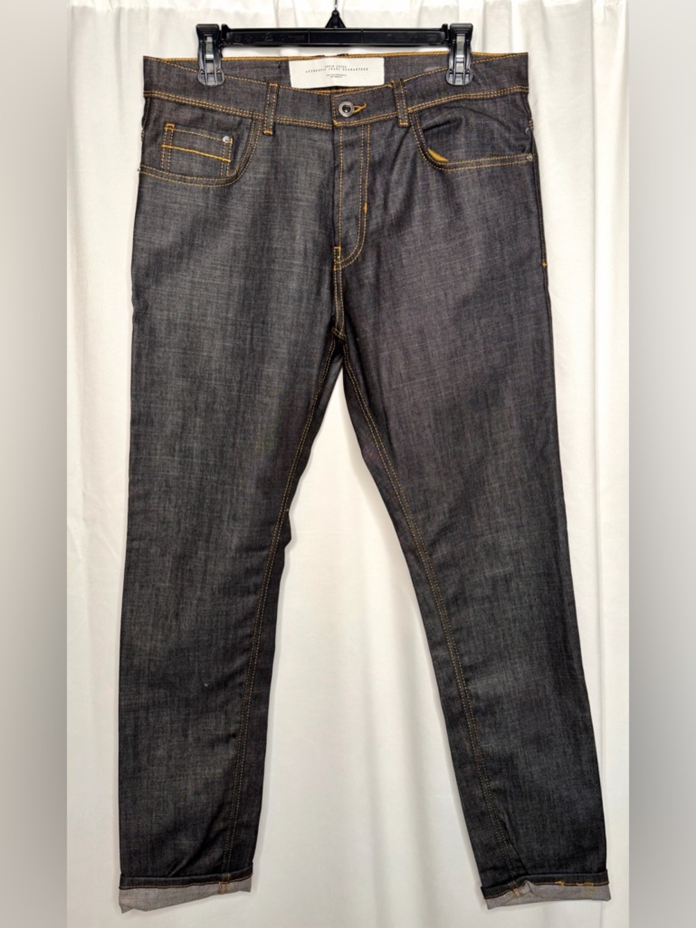 Zara Men's Dark Gray Slim Straight Jeans with Contrast Stitching